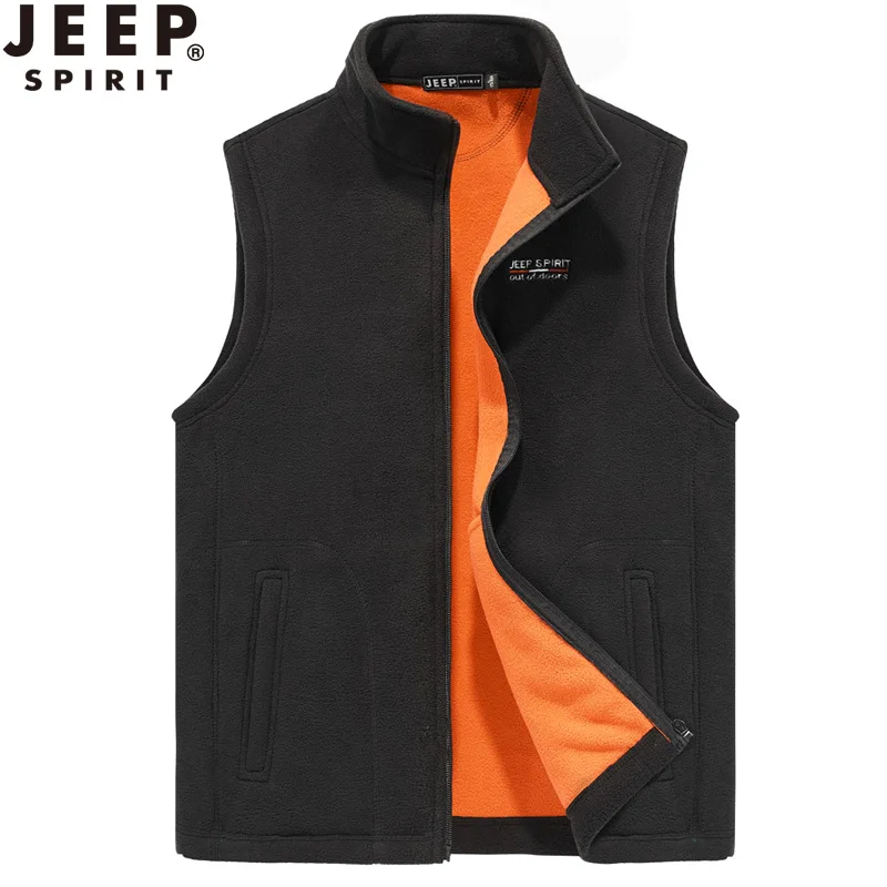 

JEEP SPIRIT autumn winter men fashion polar fleece warm vests casual stand collar sleeveless cardigan waistcoat comfortable coat