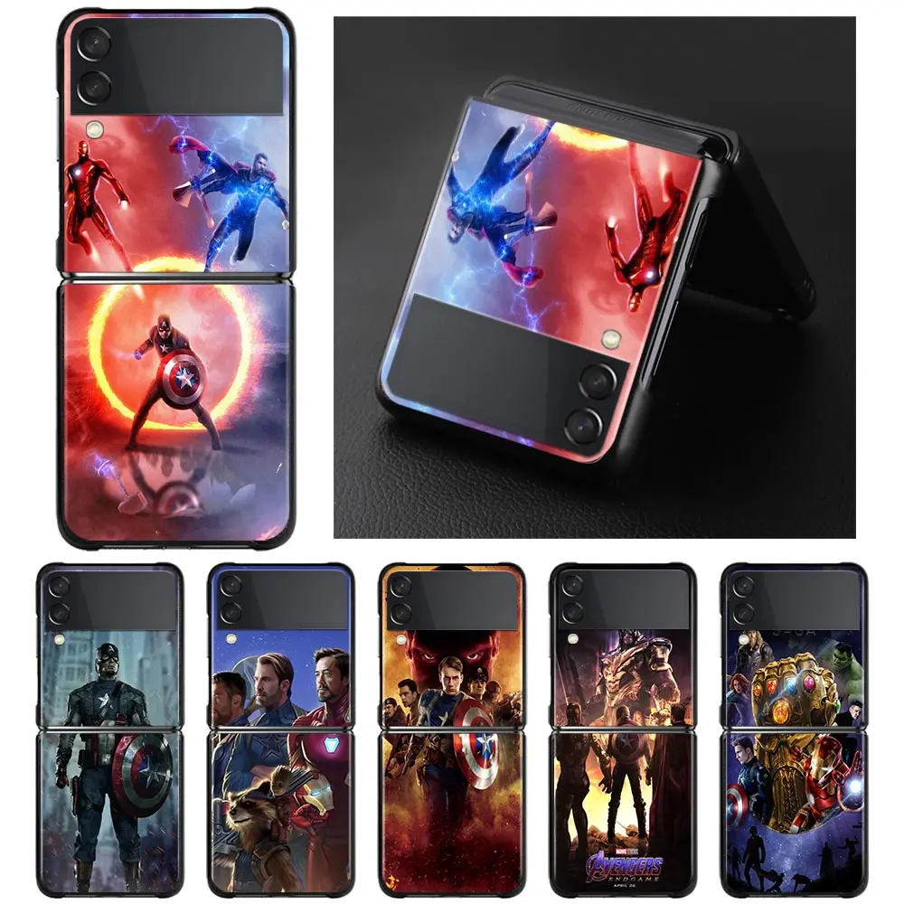 

Marvel Avengers Anime Phone Case For Samsung Galaxy Z Flip3 zflip 5G zflip3 zf3 Funda Hard PC Capa Black Folding Coque
