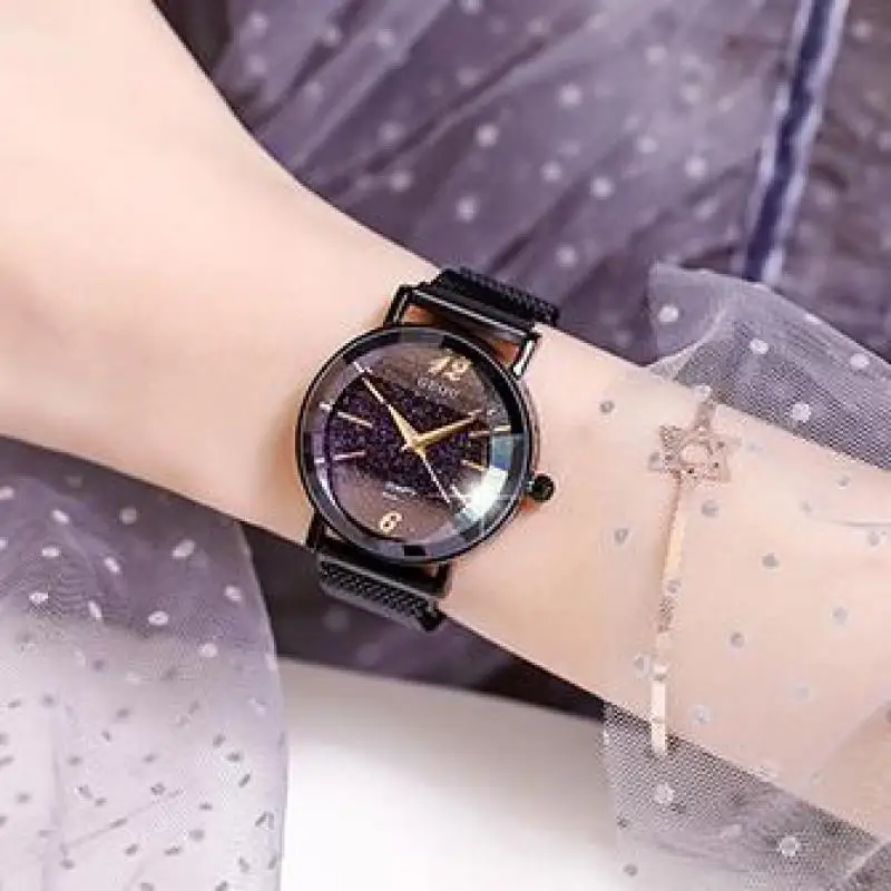 

Fashion Round Quartz Luxury Frosted Dial Casual Watches Stainless Net Strap Fashionable Clock Waterproof Wristwatch for Women