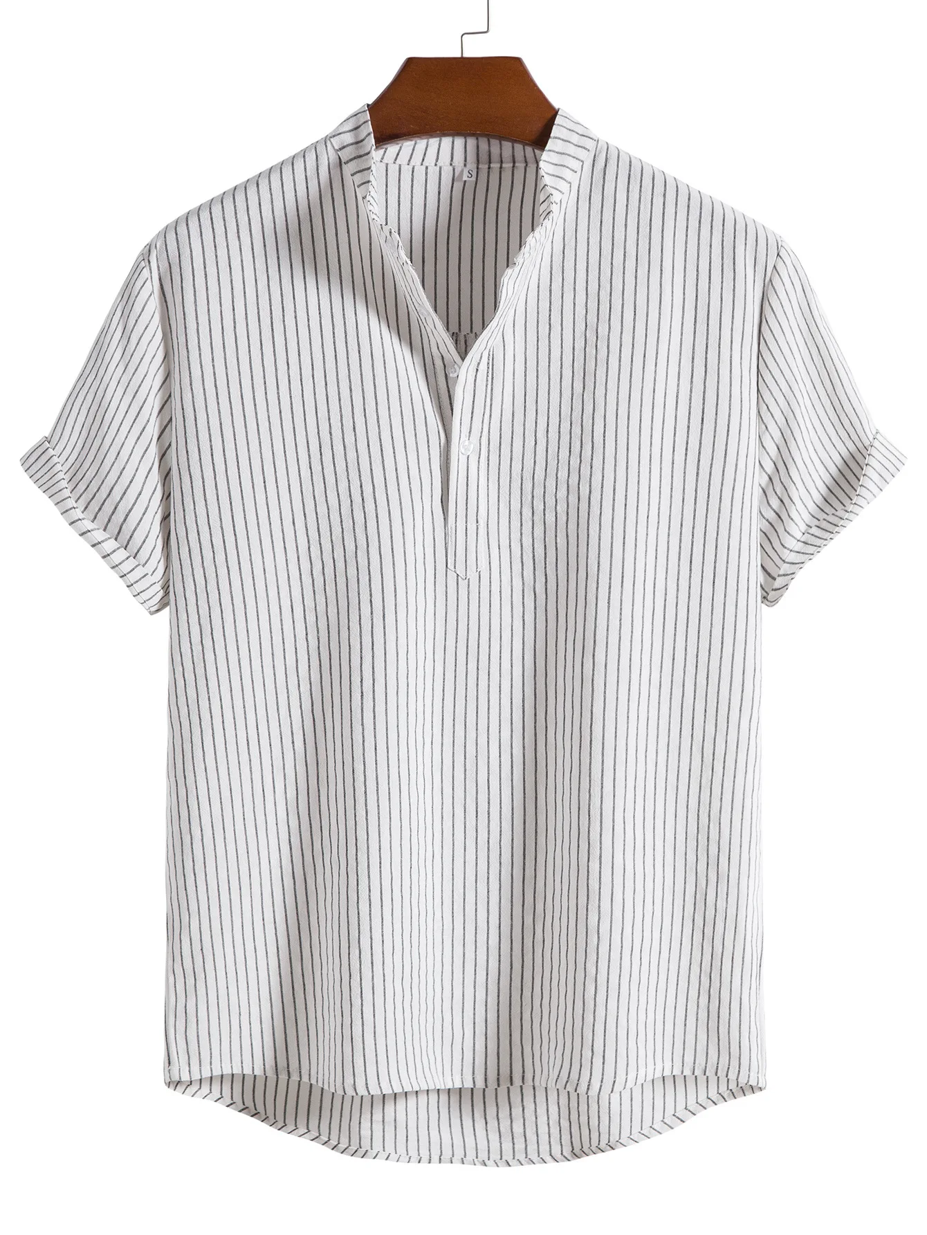 

Men Striped Casual Shirts Summer Stand Collar Short Sleeve T-Shirts XS S M L XL Print Floral Coat Sleepwear Lingerie Home Wear