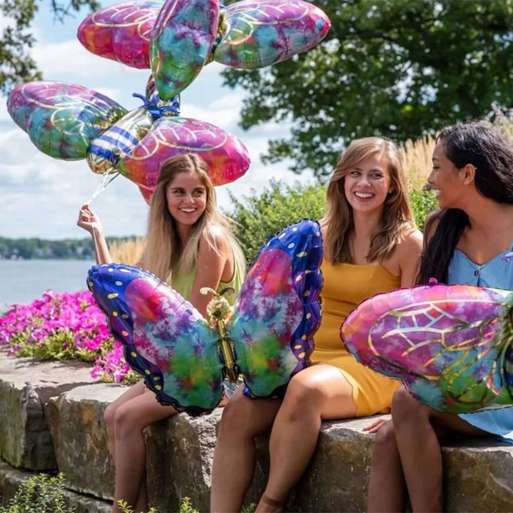 Большая Бабочка Стрекоза фольгированный шар Радужный цветок растение гелиевый