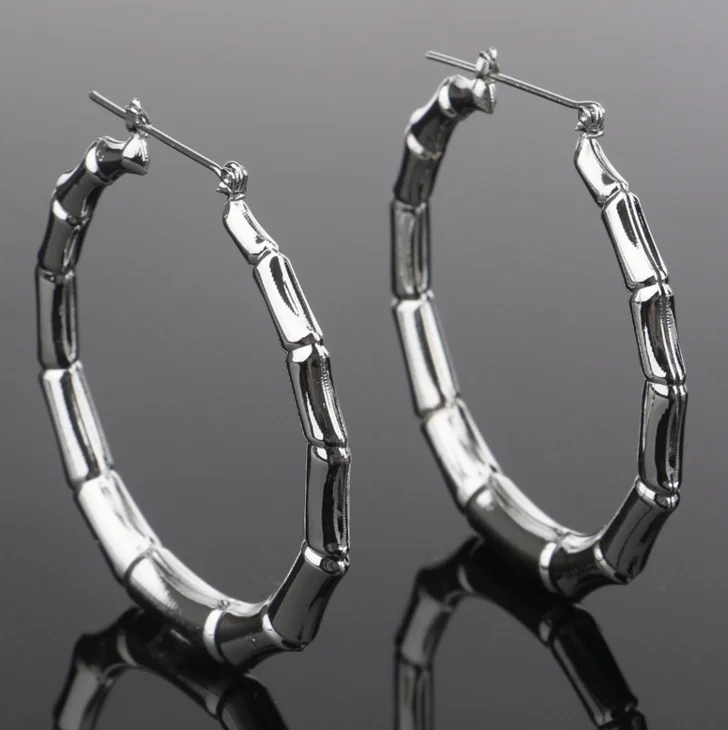 

ANGLANG New Punk Gold&Silver Color Round Hoop Bamboo Earrings for Women Exaggerated Metal Ring Circle Earrings Popular Jewelry