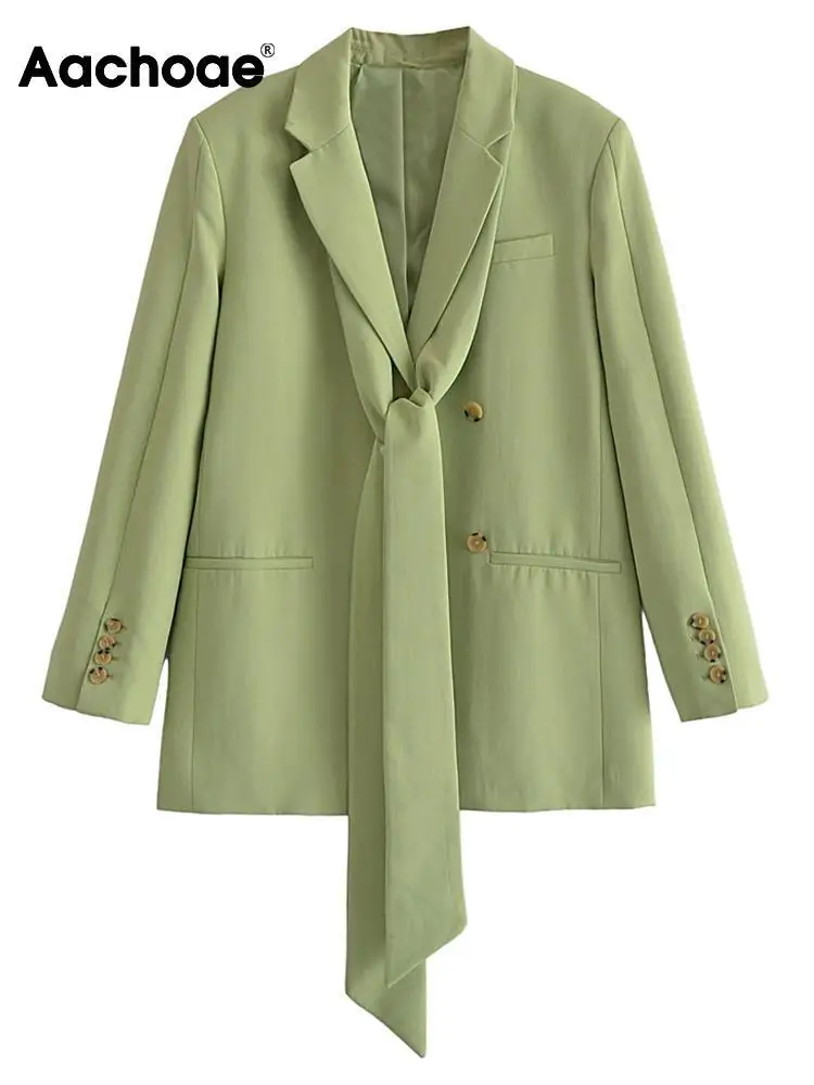

Aachoae Elegant Green Color Blazer Suits Women Vintage Notched Collar Long Sleeve Jacket Coats Office Ladies Blazer Suits