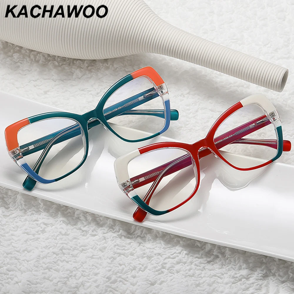

Kachawoo cat eye tr90 glasses blocking blue light acetate optical glasses frame women trending European style red green black