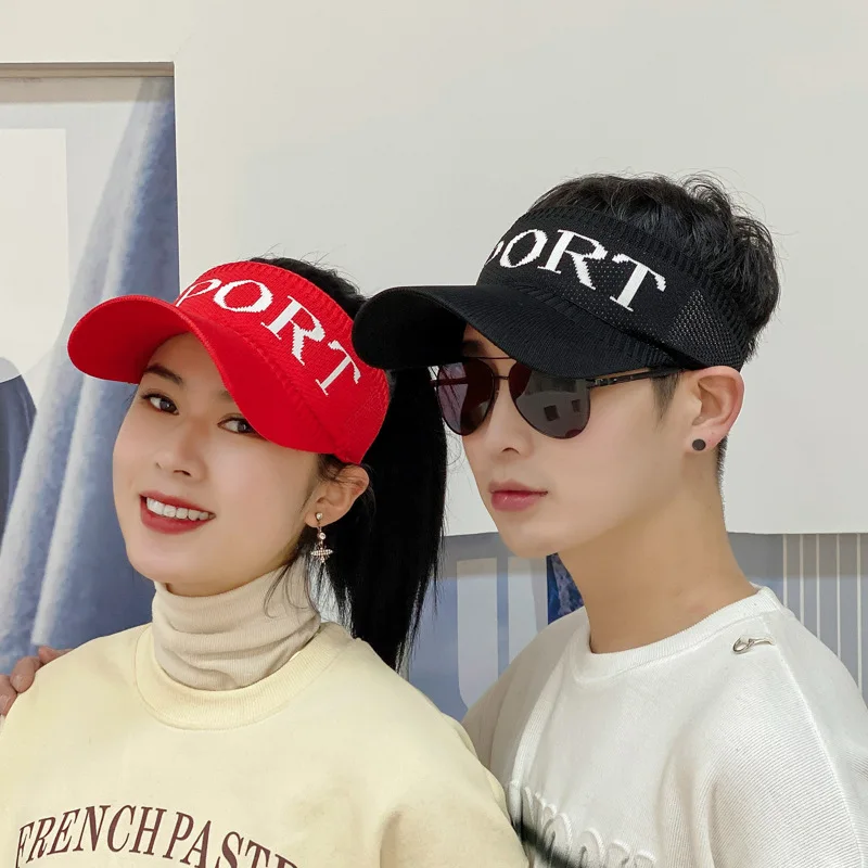 

Summer Unisex Sport Letter Sun Hats Men Fashion Adjustable Breathable UV Protection Knitted Beach Visor Hat Tennis Golf Caps