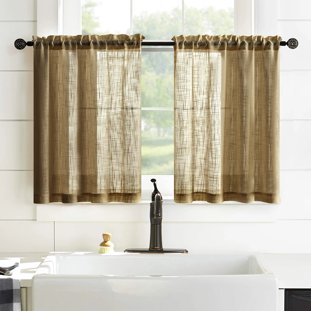 

BILEEHOME Japan Style Short Sheer Curtains for Living Room Bedroom Tulle Linen Curtains for Kitchen Window Treatments Custom