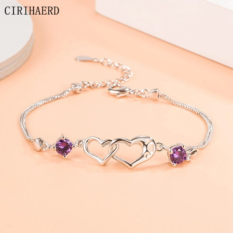 

Double Heart Box Chain Bracelet Carve Letter I Love U Aesthetic Zirconia Lobster Clasp Bracelets For Women Charm Jewelry Gifts