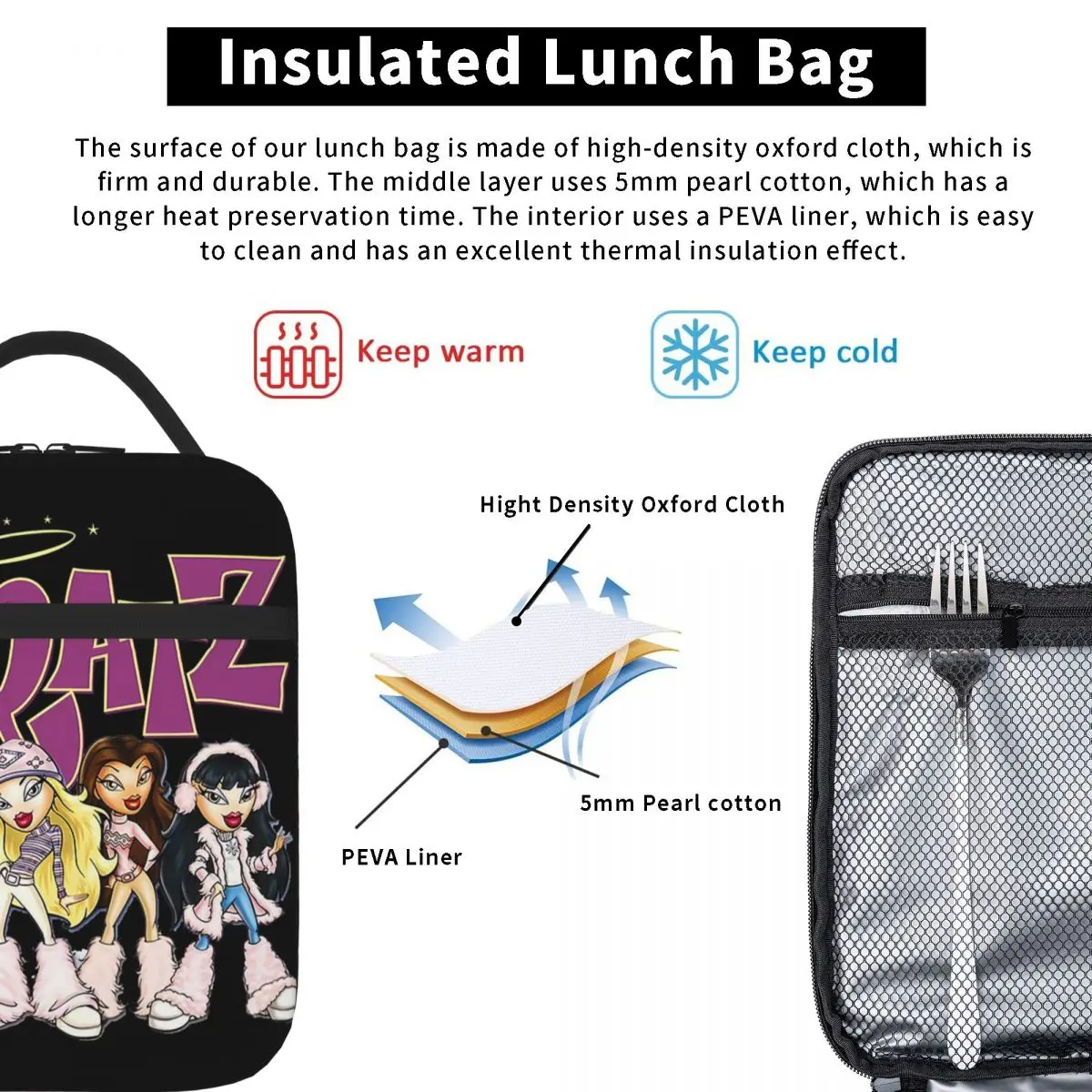 Bratz Rock Angelz Doll Сумки для обеда Изолированная сумка Водонепроницаемая термосумка