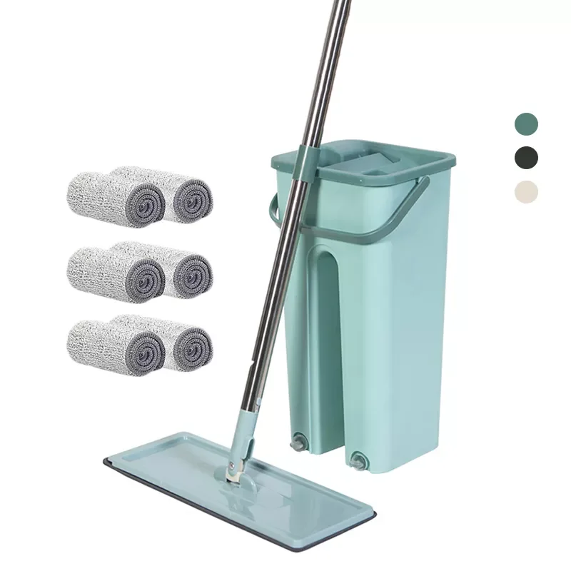 

Floor Mops with Bucket Lazy Hands Free Squeeze Mop Home Kitchen Household Cleaning Mops 360 Rotating Wet or Dry Usage