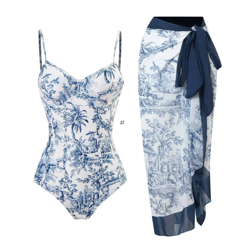 

2023 New Push Up One Piece Swimsuit and Skirt Womem Swimwear Luxury Padded Beach Dress Retro Brazilian Bathing Suit Summer