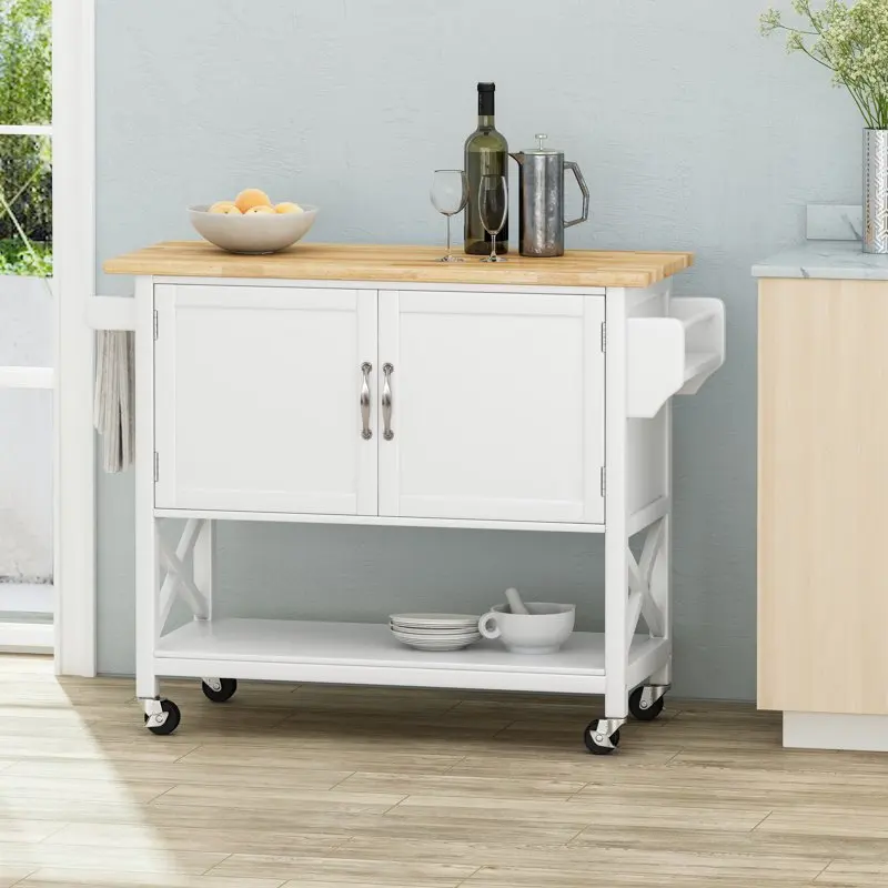 

Finzer Wood Kitchen Cart, White, Natural