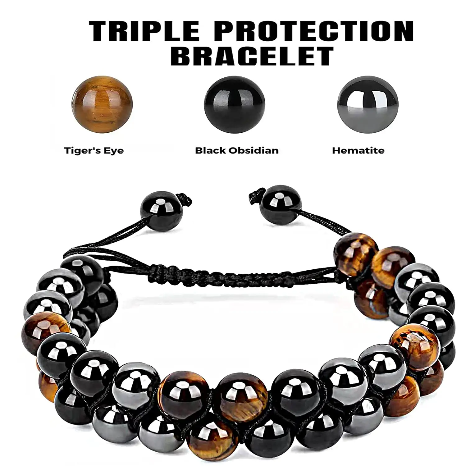 Natural Black Obsidian Hematite Tiger Eye Beads Bracelets Men for  Health Protection Women Soul Jewelry Pulsera Hombre