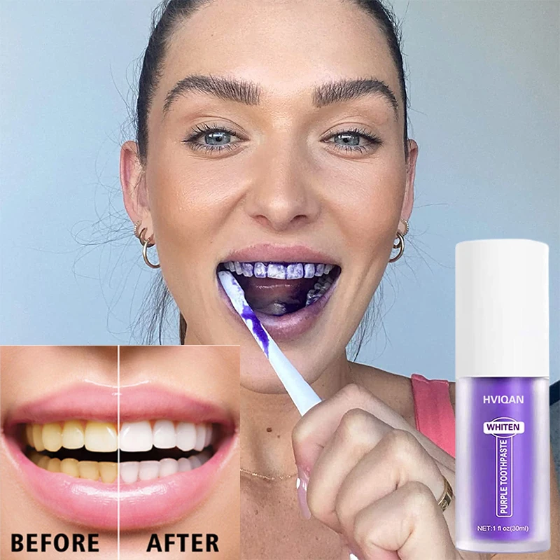 Effective V34 Colour Corrector Purple Teeth Whitening Toothpaste Teeth Tartar Caries Removal  Professional Teeth Whitener 30ml