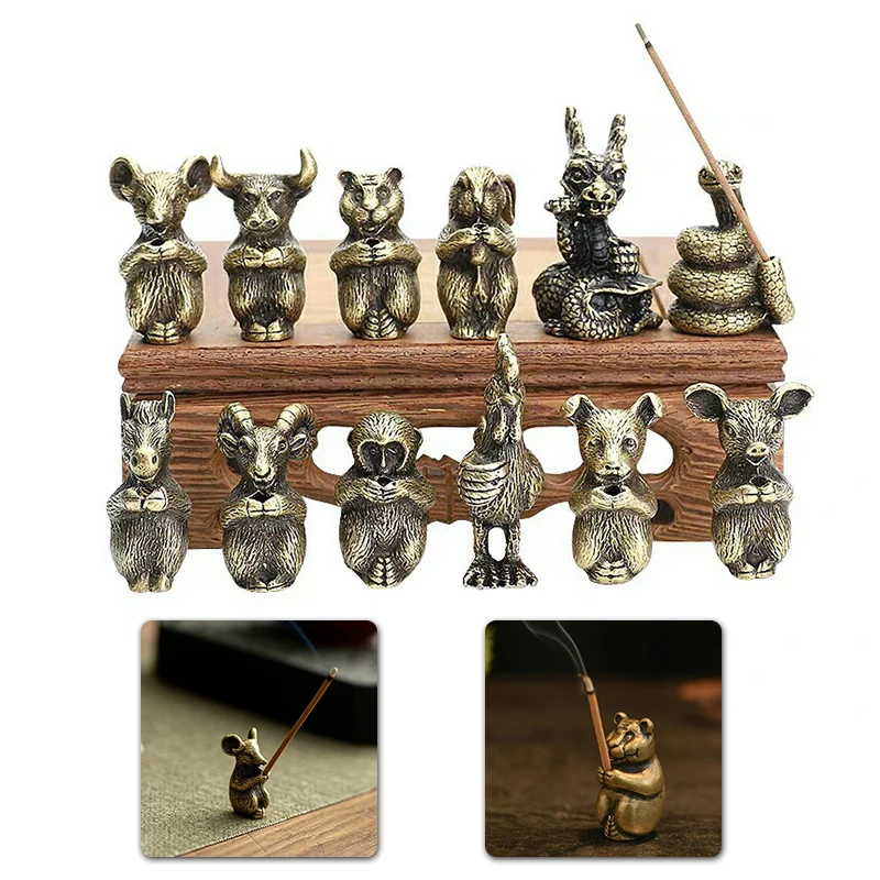 1Pc Incense Stick Holder Burner Censer Mini Chinese Zodiac Animal Joss-Stick Stand for Home Fragrance Decoration Accessories