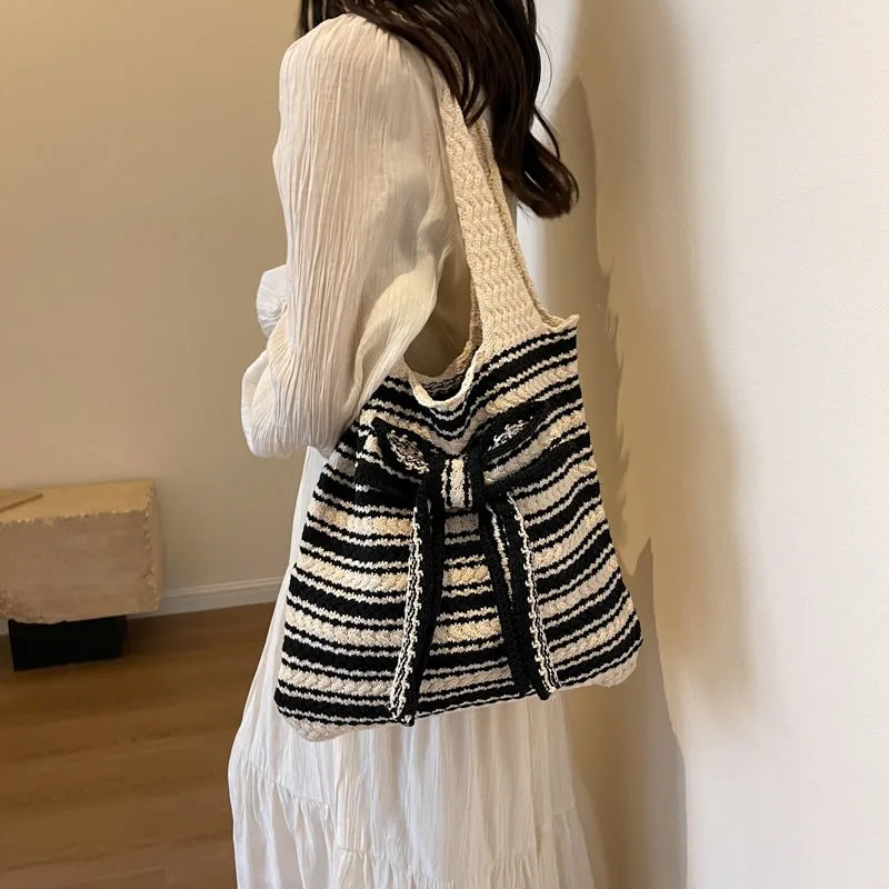 Женская модная трикотажная сумка в ленивом стиле с бантом весенне-летняя