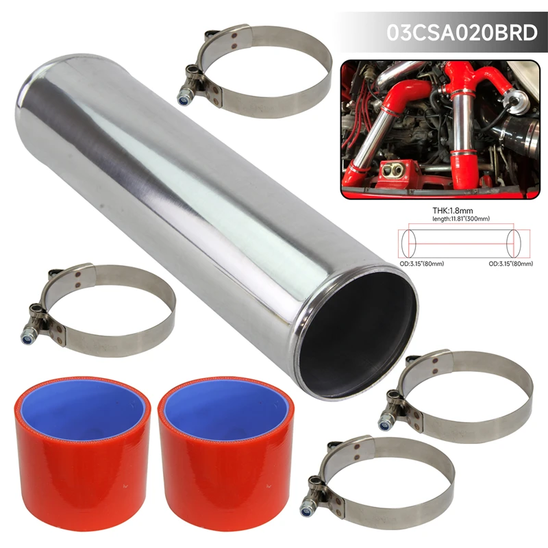 Universal 80mm 3.15" Aluminum Turbo Intercooler Pipe Piping Tubing + Silicone hose +T-clamps kits Black / Blue/ Red