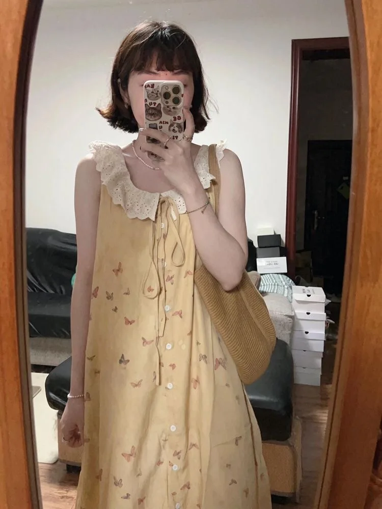 Маленький жилет без рукавов желтое платье женское лето 20224 новое французское