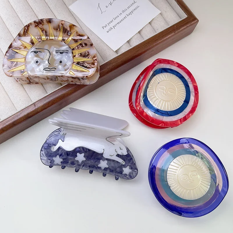 New Retro Sunflower Hair Claw Creative Face Shield Swan Crab Clip Acetate Clips Akcesoria do włosów dla kobiet Dziewczyny Spinki