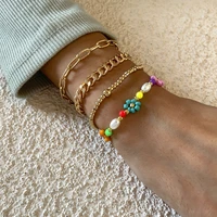gd 4pcsset bohemian daisy flower charm bracelets jewelry summer boho beaded bracelets for women gift accessories