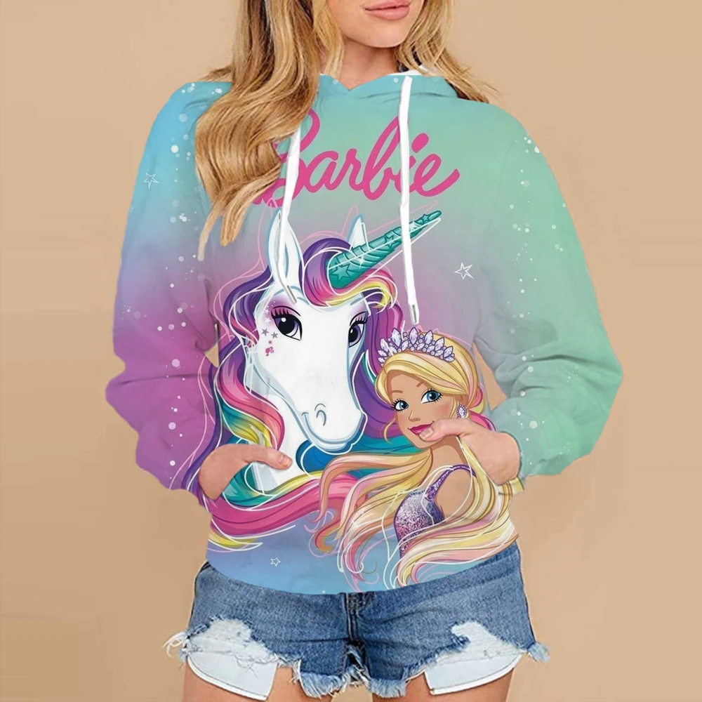 Свободные женские толстовки с карманами и принтом Принцессы Барби удобная