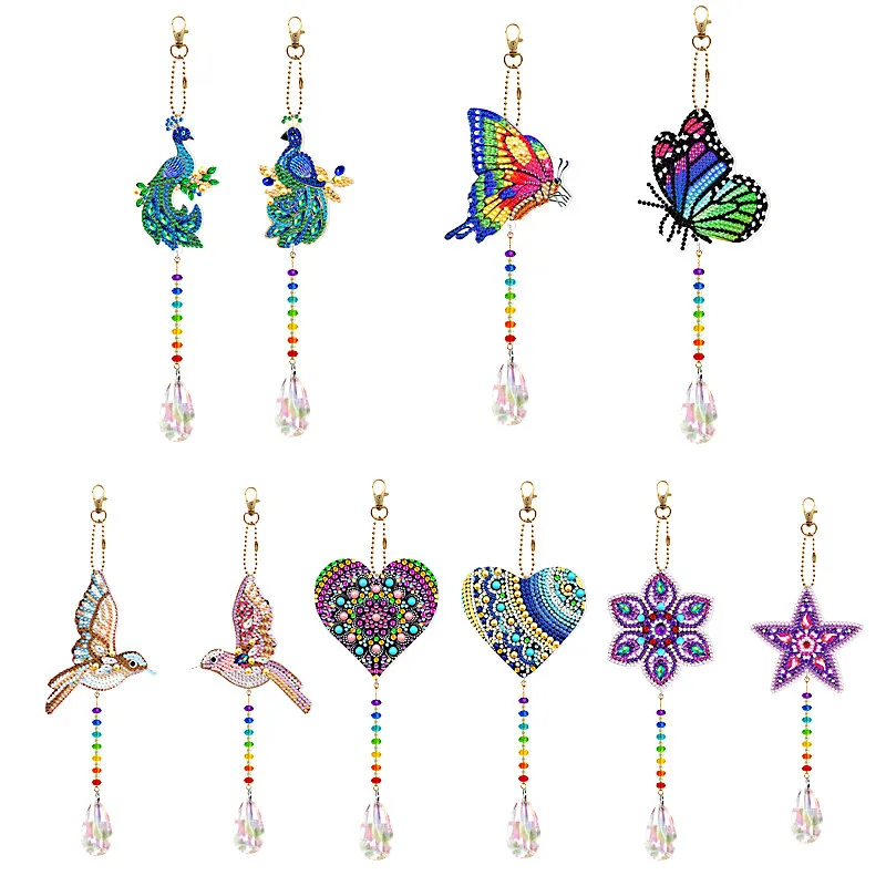 

2Pcs Diamond Painting Wind Chimes Hanging Pendant DIY Diamond Art Mosaic Sun Light Catching Rainbow Make Jewelry Kit Home Decor