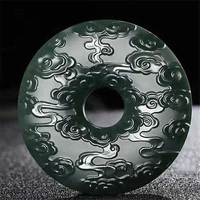 natural hetian jade double sided carving auspicious cloud pendant mens green jade lucky safety buckle necklace jewelry gift