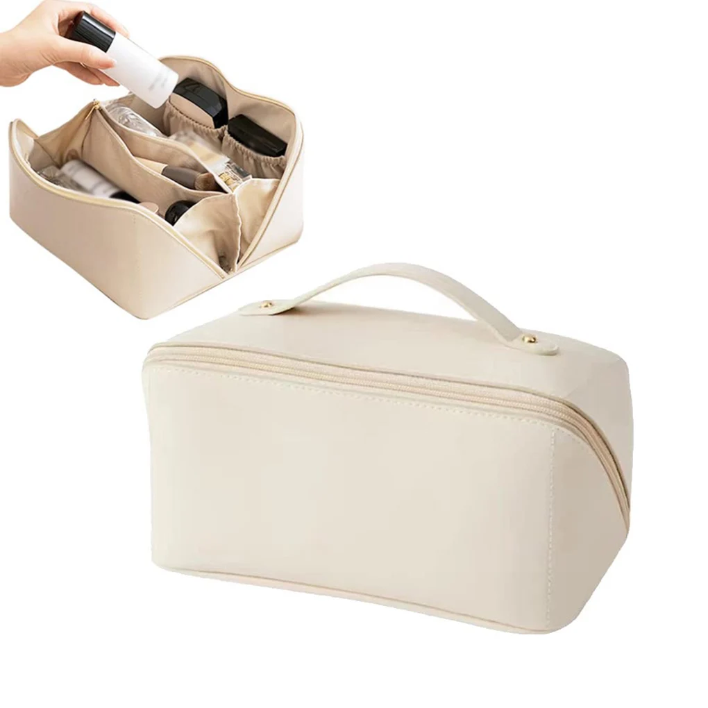 

Cosmetic Storage Bag PU Leather Large Capacity Toiletries Tote Pouch Women Travel Makeup Organizing Pocket with Zipper