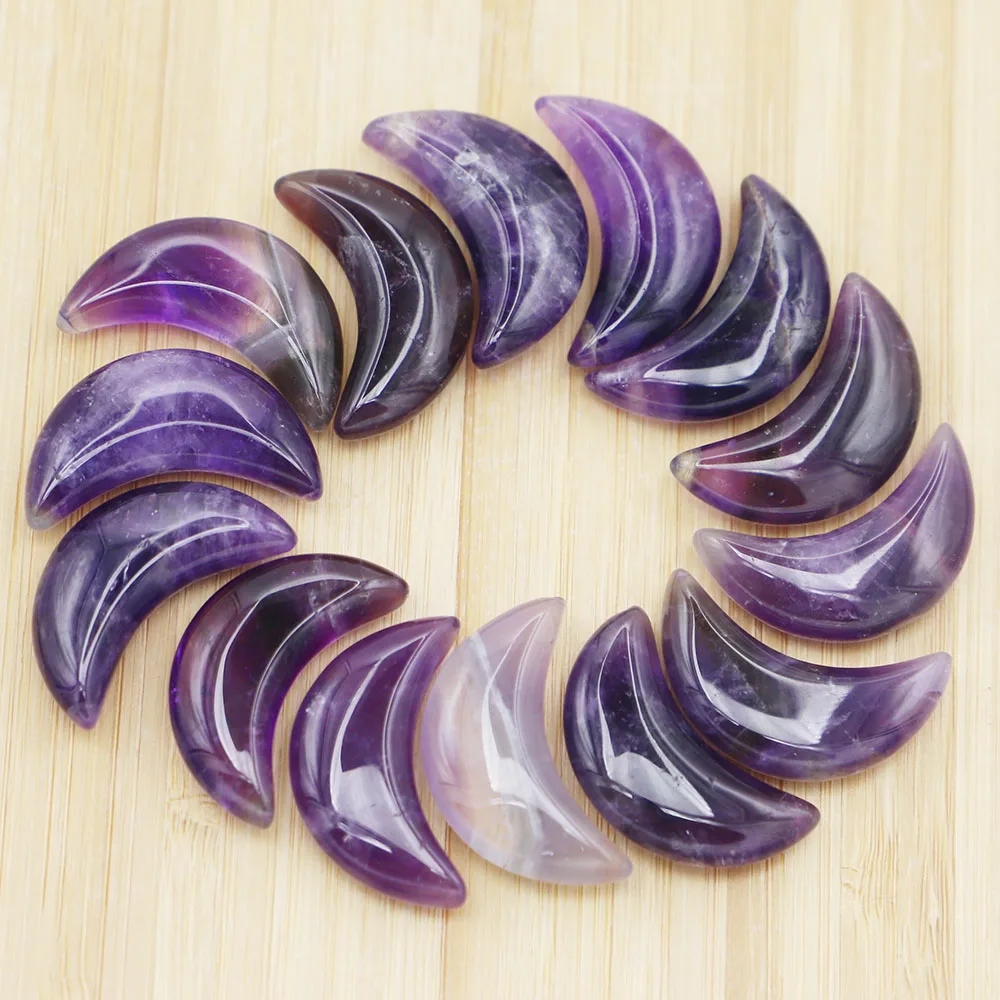 

Natural Stone Moon Shaped Amethyst Gemstone Home Ornament Craft Gift Decor Necklace Pendants Jewelry Accessories Wholesale 12Pcs