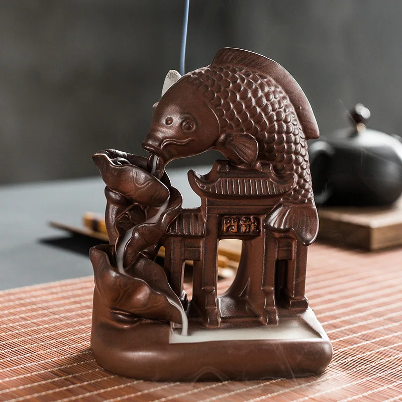 

Ароматическая горелка Lucky Фен Шуй богатство украшение рыба и водопад ароматическая горелка с 20 шт. ароматических конусов ручная работа пода...