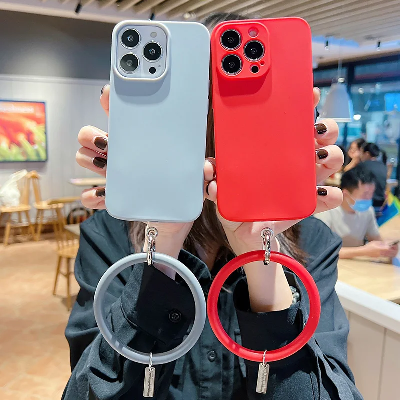 

Soft Candy Color Silicone with Bracelet Phone Case for iPhone 13 12Mini 11 Pro Max X XR XS 7 8 Plus SE2022 2020 6 6S Cover