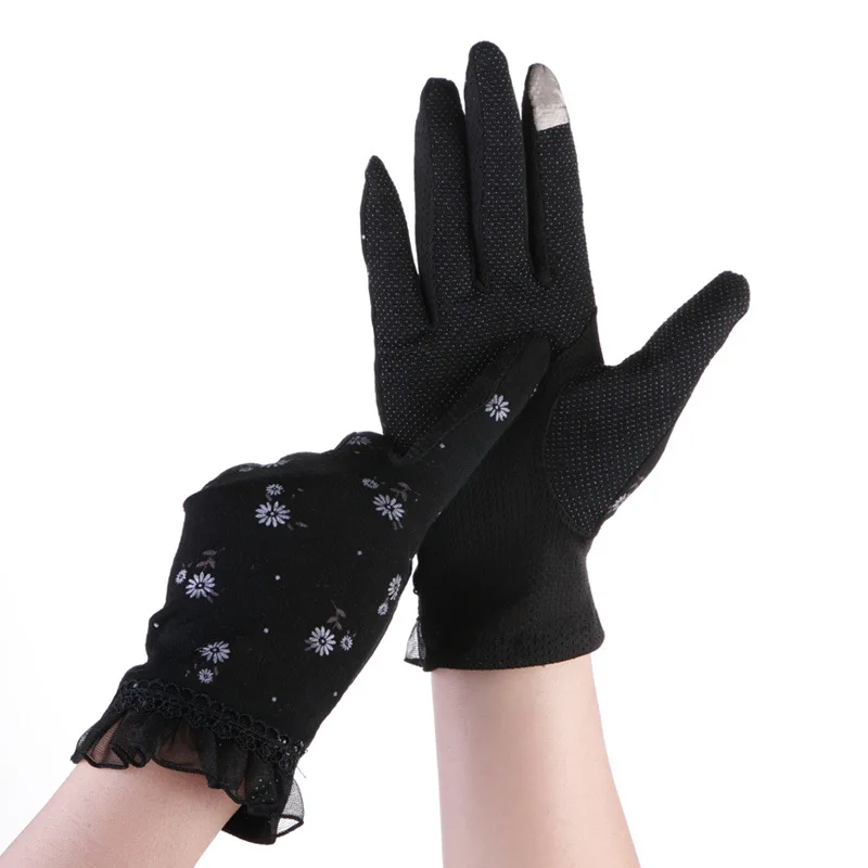 

Autumn Women Thin Cotton Gloves Sunscreen Slip Resistant Driving Glove Spring Summer Girls Lace Anti Uv Touch Screen Mittens