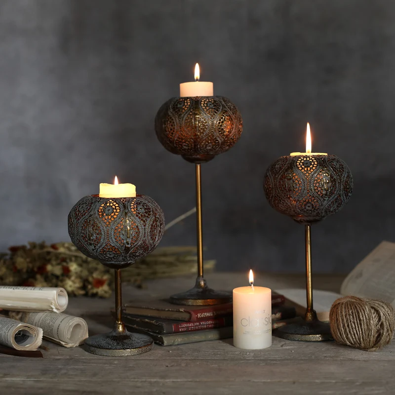 

Large Gold Metal Candle Holder Table Modern Vintage Romantic Wedding Centerpiece Moroccan Geometric Portacandele Home Decor