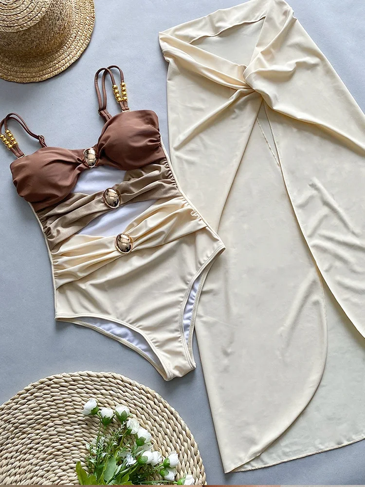 Высококачественный слитный купальник 2024 с крышкой Женский лоскутный бикини