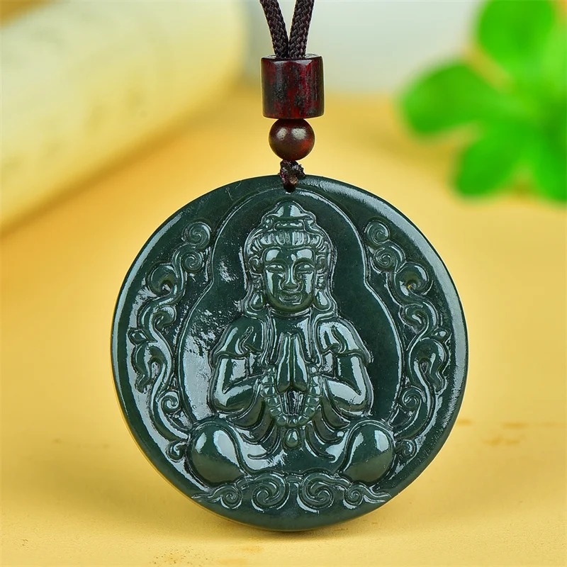 

Mai Chuang/He Tian Cyan Jade Statue of Bodhisattva Necklace Pendant Fashion Elegant Personality Jewelry Men Women Couple Gift