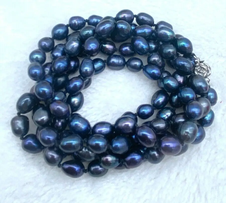 Ожерелье из натурального жемчуга Akoya черного риса диаметром 7-8 мм 24-50 дюймов