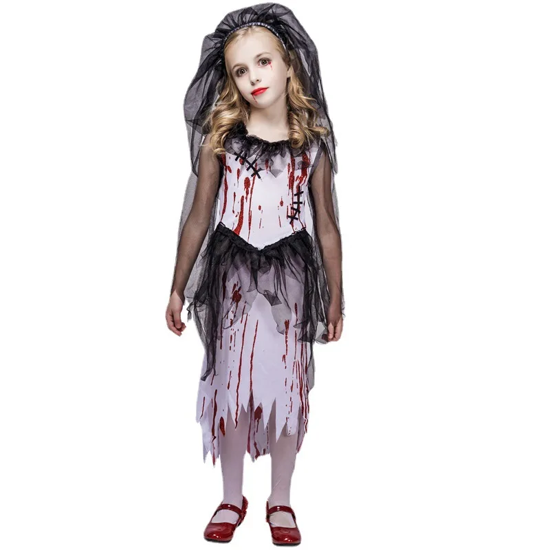 

Scary Girls Corpse Bride Cosplay Kids Children Halloween Bloody Zombie Ghost Costume Carnival Purim Parade Role Play Party Dress