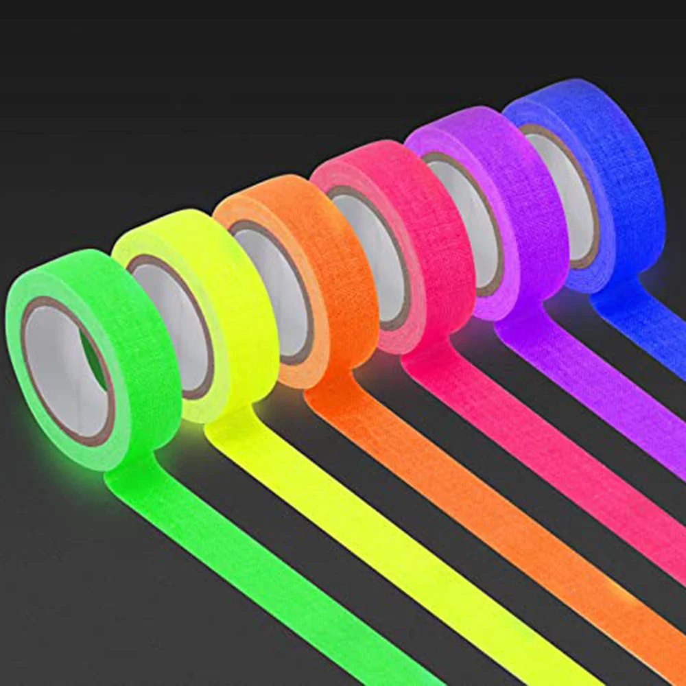 

6 Colors UV Blacklight Reactive Tape Fluorescent Neon Gaffer Tapes for Glow in the Dark Party Supplies 0.6inch by 16.4 Feet
