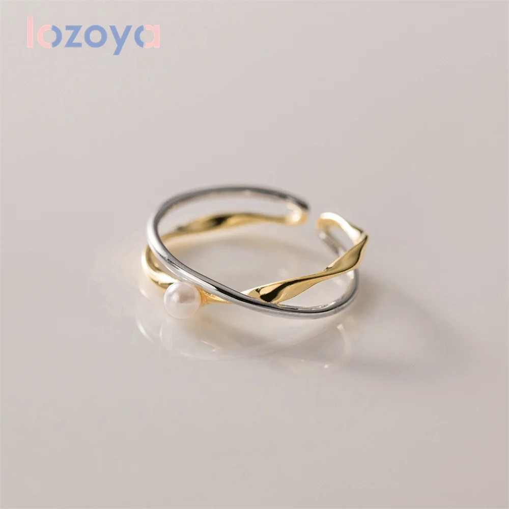 

Женские серебряные кольца LOZOYA, простые двухслойные кольца с цирконом и искусственным жемчугом