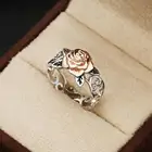 Женское двухцветное кольцо из нержавеющей стали, обручальное кольцо с цветком розы
