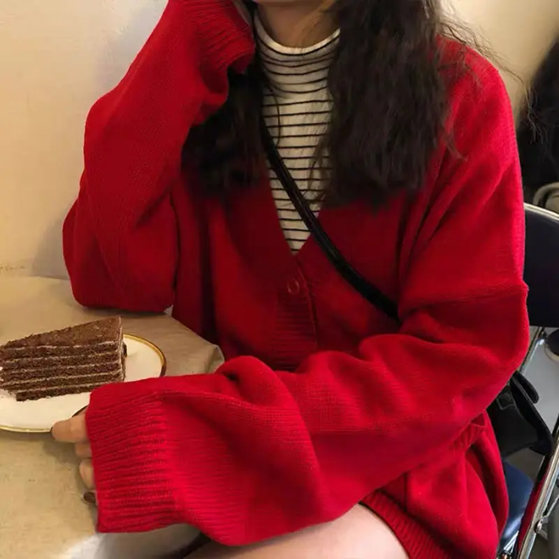 

Sweaters Women Cardigan V-Neck Long Sleeve Fashion Loose Breathable Casual Knitting Female 7 Colors Autumn Comfortable Elegant