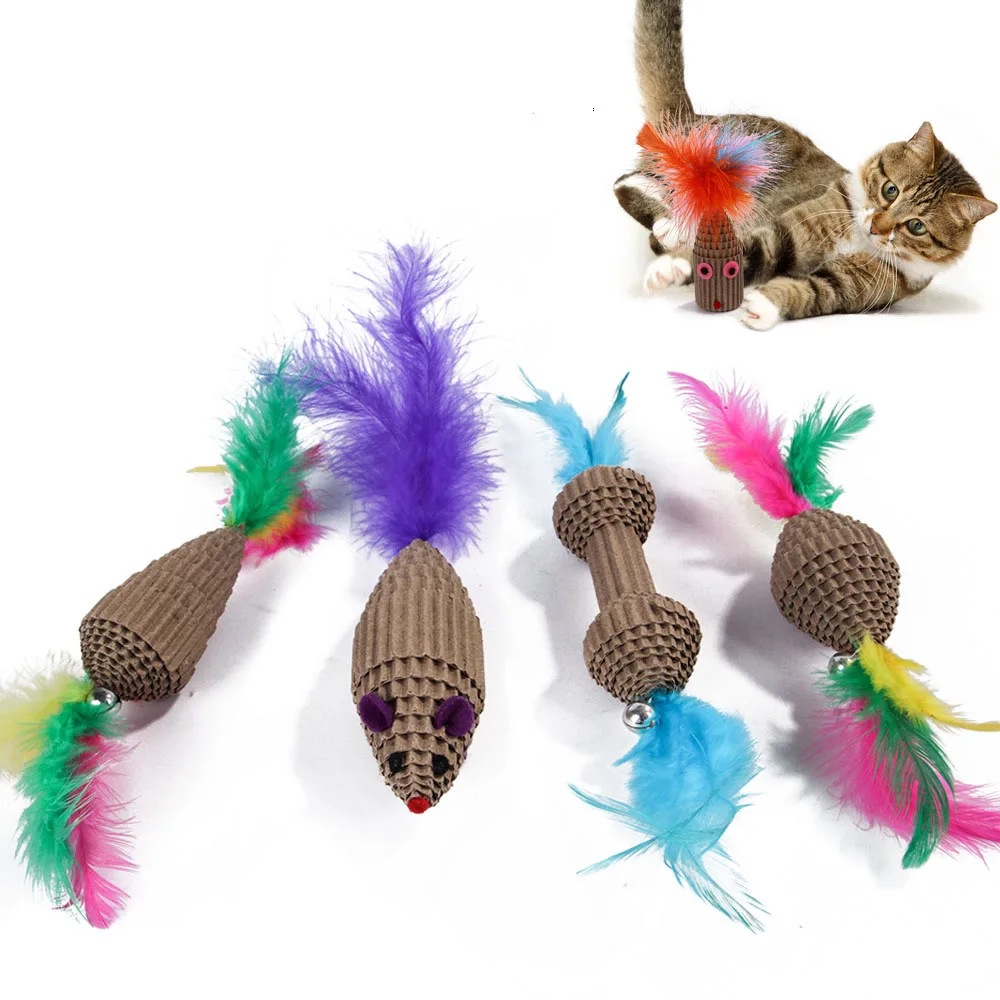 

Corrugated Paper Cat Toy Colorful Feather Bell Mouse Catnip Toy Kitten Grinding Teeth Claws Interactive Chase Toy Pet Supplies
