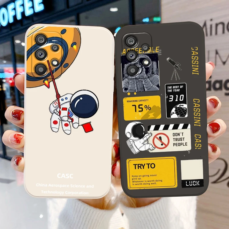 

Astronaut Cartoon Luxury Phone Case For Samsung Galaxy A73 A53 A33 A52 A32 A22 A71 A51 A21S A03S A50 5G Liquid Rope Cover