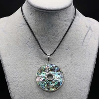 abalone natural shell round hollow pendant necklace crafts jewelry makingdiy accessories gift party deco42x42mm 555cm wholesale