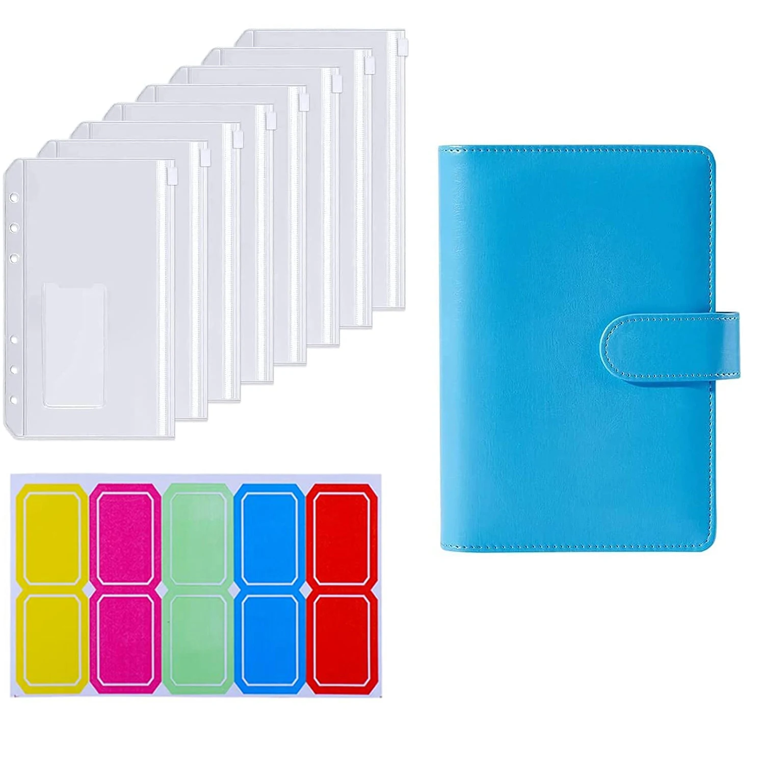 

Обложка для блокнота A6 из искусственной кожи с 6 кольцами, портфель, бюджетная система конвертов, 8 прозрачных карманов на молнии с мешком дл...