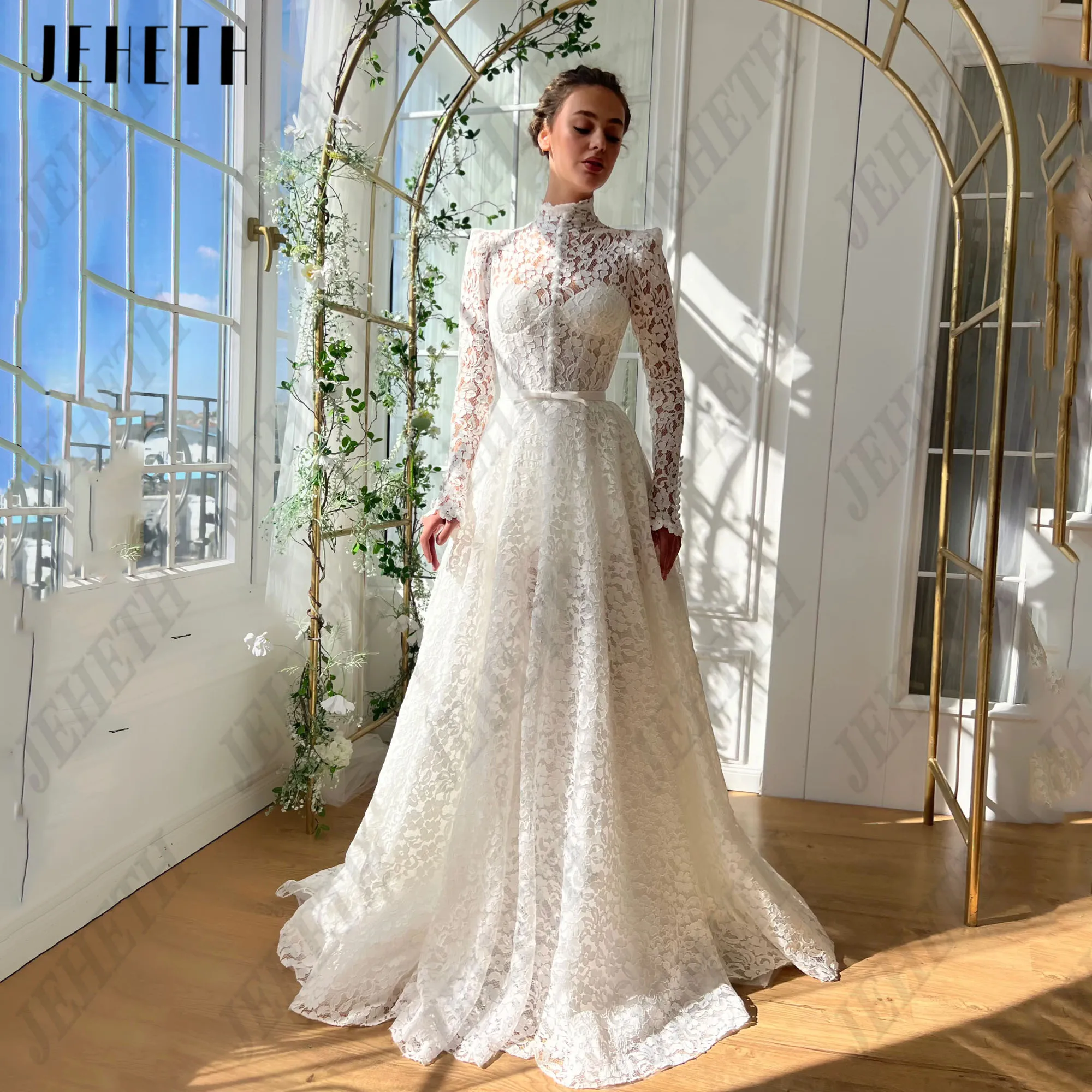 JEHETH кружевные Длинные Выпускные платья женские с длинным рукавом цвета слоновой