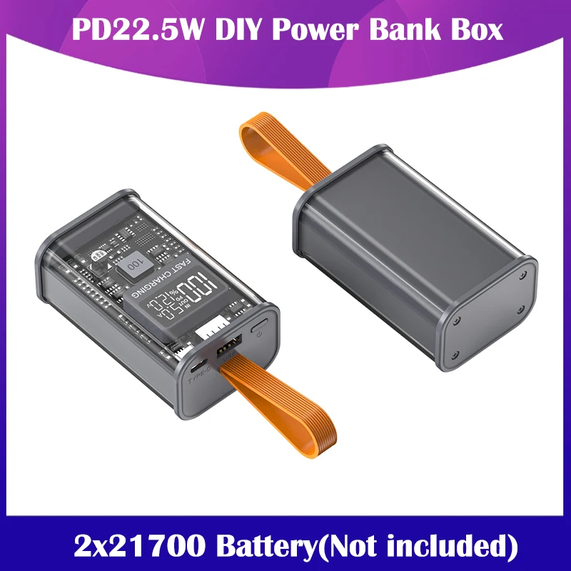 

21700 Battery Charger Case DIY Power Bank Box PD22.5W Fast Charging Case 10000mAh Polymer Battery Charging Power Bank Box