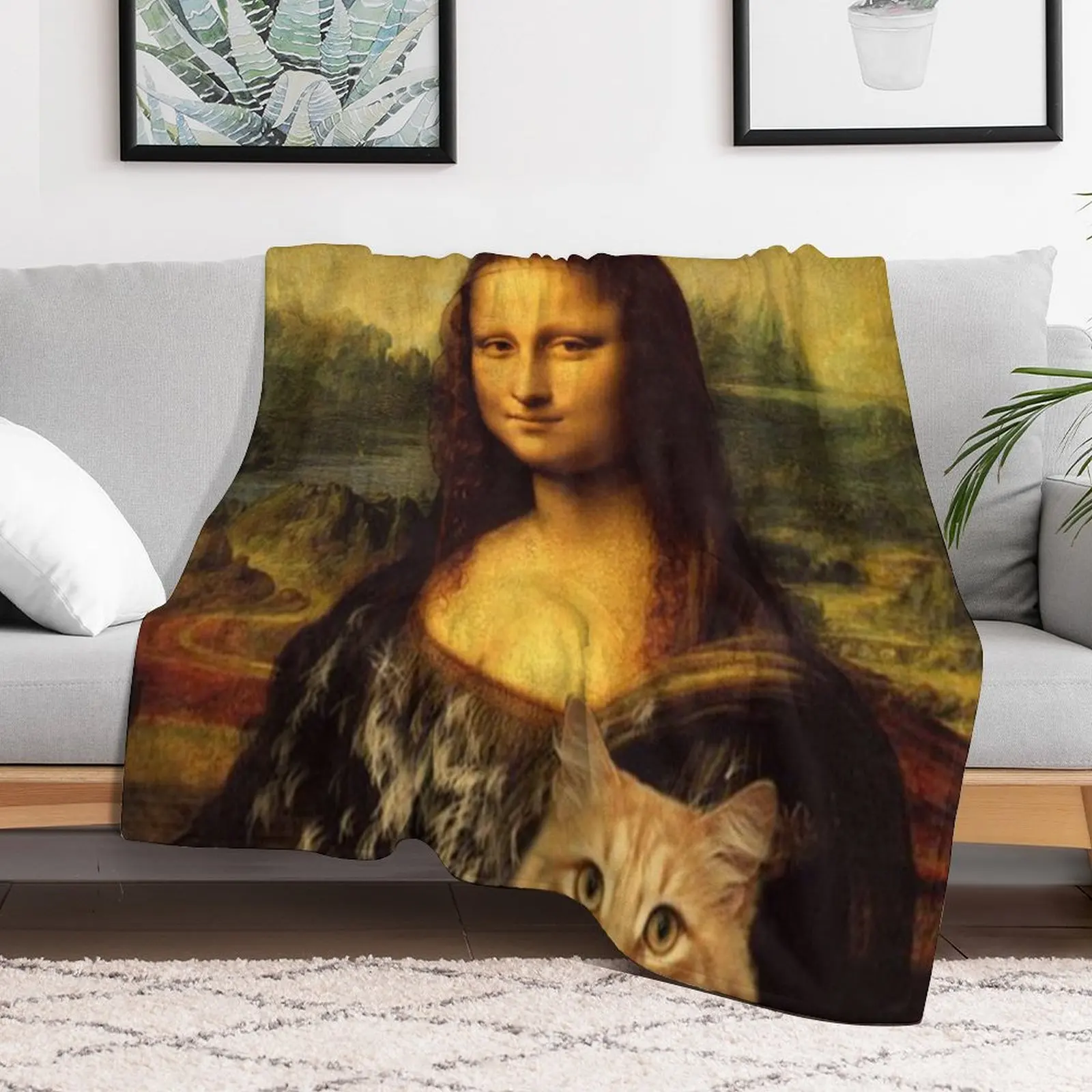 Покрывало с кошкой Мона Лиза покрытое кошачьей шерстью (кошкой) покрывало для