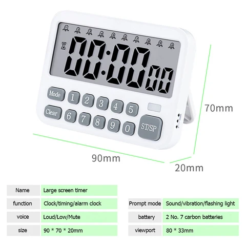 Цифровой кухонный таймер, часы 24 часа, 10 будильников, 99 часов обратного отсчета, беззвучный/Вибрационный магнитный Будильник, настольные таймеры для приготовления пищи