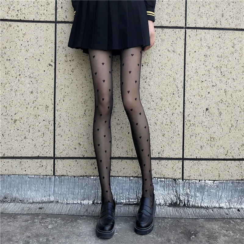 

Женские колготки JK Lolita с принтом сердца, модные женские чулки, ультратонкие сексуальные сетчатые колготки, готическая одежда, носки, Чулочн...