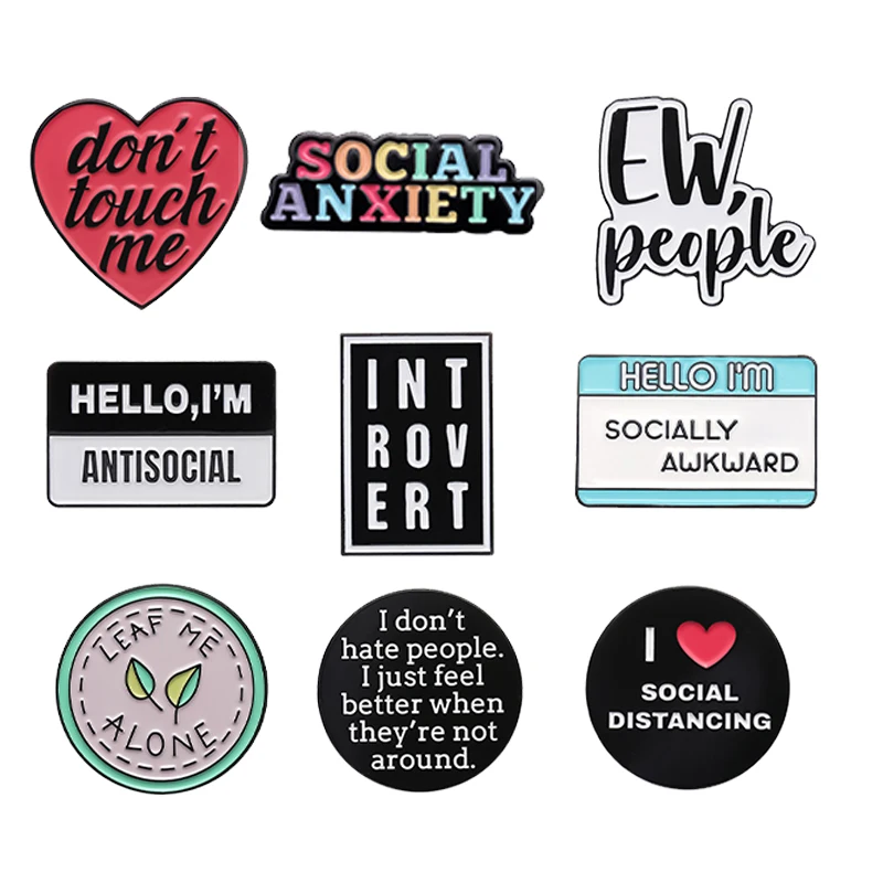 Socially Anxiety Enamel Pins I Love Social Distancing Brooches Lapel Badge Awkward Creative Backpack Accessory